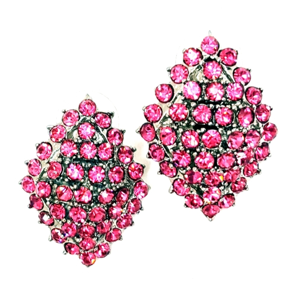 Antique Diamond Shape Pink CZ Earrings